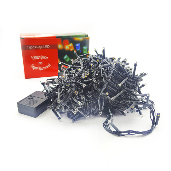 Гирлянда черный провод лампа Рубинка большая 200LED ∙ Прозрачная круглая гирлянда 200LED