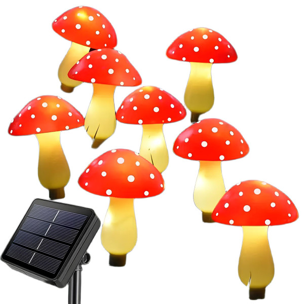 Декоративная гирлянда Мухоморы с солнечной батареей ∙ Садовая гирлянда мухоморы 8 режимов свечения