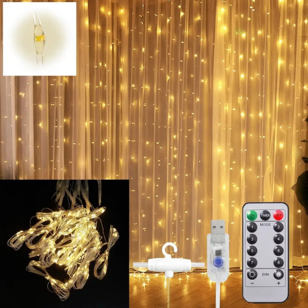 Гирлянда ШТОРА 2×2 м 200 LED Тёплый свет XL-85-20 ∙ Светодиодная штора 200 ламп 2×2 м XL-85-20