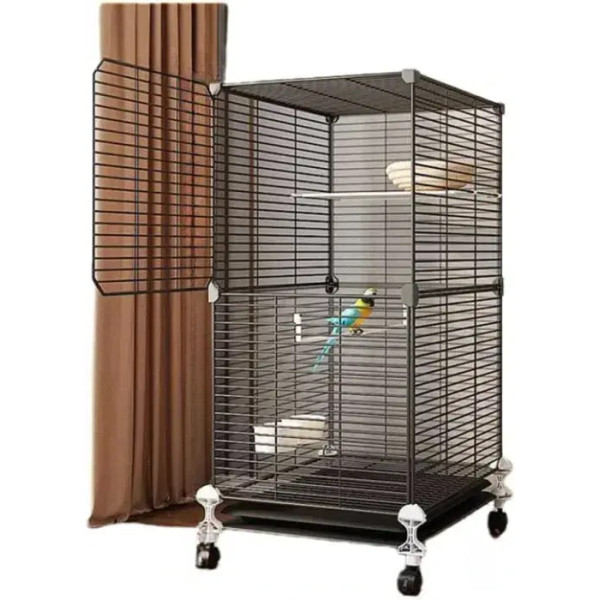 Просторная металлическая клетка для попугаев и канареек 82×37×37 см ∙ Клетка для птиц KP-82 на колёсах