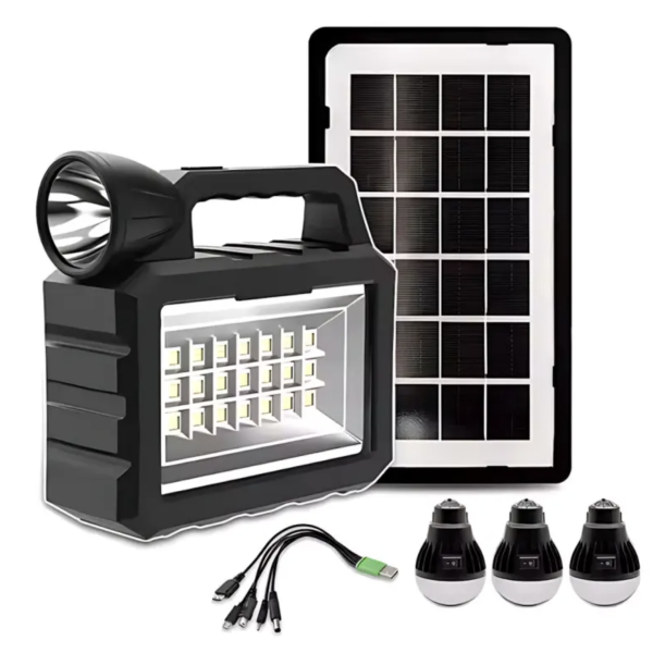 Зарядная станция портативная с солнечной панелью фонарем и 3 лампочками CL 28 ∙ Портативная CL-28 солнечная станция