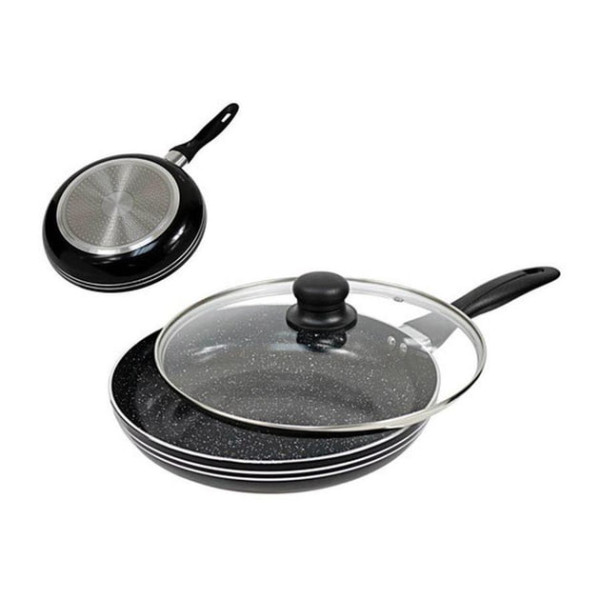 Сковорода с крышкой 24 см темный мрамор UNIQUE 5164 ∙ Антипригарная сковорода UN-5164 с мраморным покрытием и крышкой