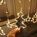 Гирлянда штора 10 фигур Звезда + Ёлка тёплый цвет от USB SF-42 ∙ Новогодняя штора-гирлянда SF-42 с фигурками и тёплым белым светом