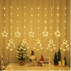 Гирлянда штора 10 фигур Звезда + Ёлка тёплый цвет от USB SF-42 ∙ Новогодняя штора-гирлянда SF-42 с фигурками и тёплым белым светом