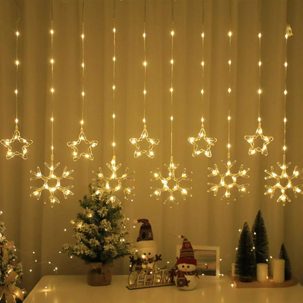 Гирлянда-штора SF-41 Звёзды и Снежинки 3×0,9 м USB тёплый свет ∙ Светодиодная штора SF-41 с фигурами звёзд и снежинок пульт ДУ