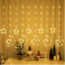 Гирлянда-штора Звёзды и Луна 3 м тёплый свет USB ∙ Светодиодная штора SF-43 с лунами и звёздами