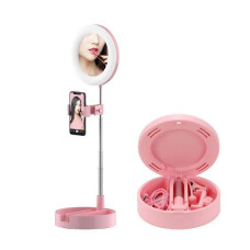 Косметическое складное зеркало с LED подсветкой для макияжа 3 в 1 Держатель телефона + органайзер для косметики