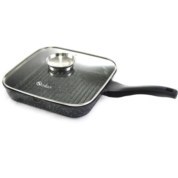 Сковорода-гриль UNIQUE UN-4012 28 см в гранитном покрытии ∙ Прямоугольная гриль-сковорода UNIQUE UN-4012 для приготовления без лишнего жира