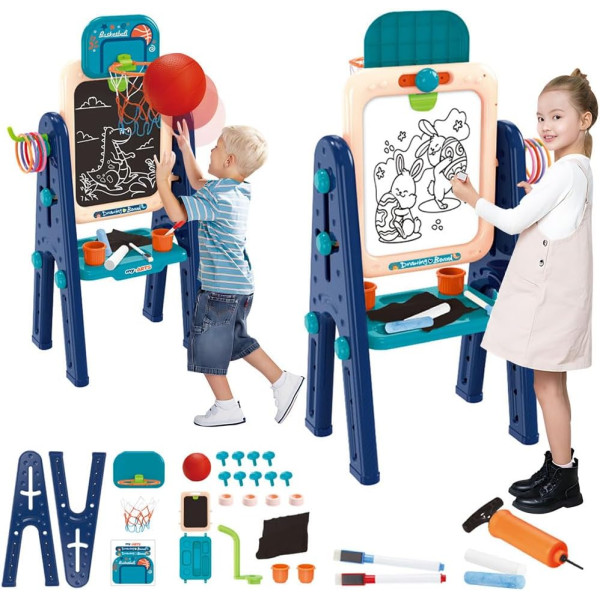 Дитячий двосторонній мольберт 628-122 Мел-маркери ∙ Двосторонній мольберт для малювання Creativity easel