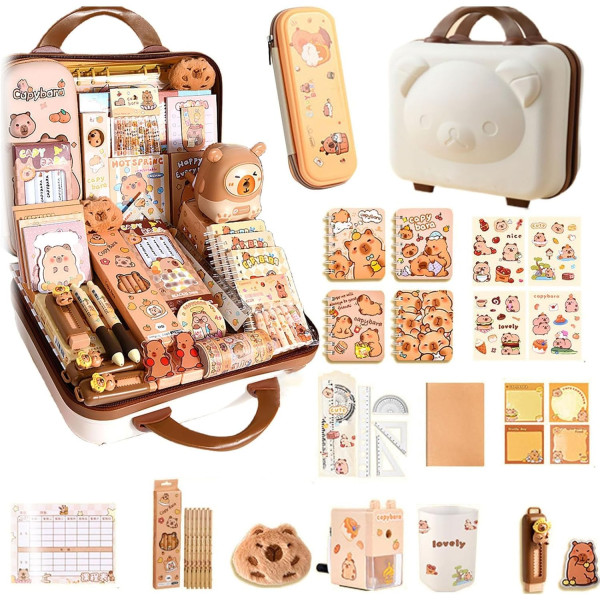 Канцелярский набор Капибара 55 предметов у кейсе с кодовым замком ∙ Большой подарочный набор канцелярии в чемоданчике Капибара 55 в 1