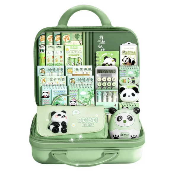 Канцелярский набор Панда 55 предметов в кейсе с кодовым замком ∙ Большой набор канцелярии в чемодане Панда 55 в 1