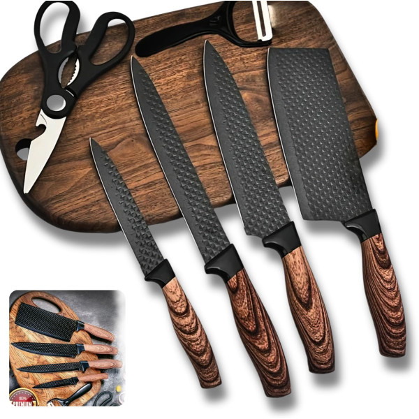 Набор кухонных ножей 4 шт + ножницы и овощечистка Kitchen utensils HA-177 ∙ Кухонный набор ножей HA-177