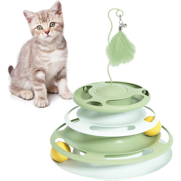 Игровой трек для кошек 4 уровня с мячами и пером на пружине ∙ Интерактивная игрушка для котов