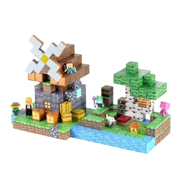 Детский магнитный конструктор Minecraft Мельница с рекой из 267 блоков ∙ Магнитный конструктор Minecraft из 267 блоков для творчества и развлечений