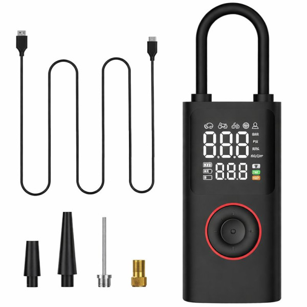 Автомобильный компрессор аккумуляторный с автоотключением и Power Bank ATJ-005 • Портативный беспроводной насос с цифровым дисплеем и LED-фонарем