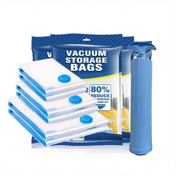 Набор вакуумных пакетов для одежды 9 шт с насосом ∙ Компактное хранение вещей 9 шт с насосом