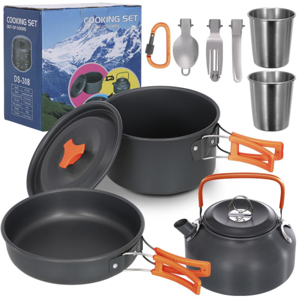 Набор туристической посуды Camping Cooking ∙ Компактный металлический набор Camping Cooking для походов и кемпинга