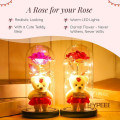 Роза в стеклянной колбе Rose of Love с LED-подсветкой и плюшевым мишкой ∙ Декоративная хрустальная роза с мишкой и сердцем I Love You