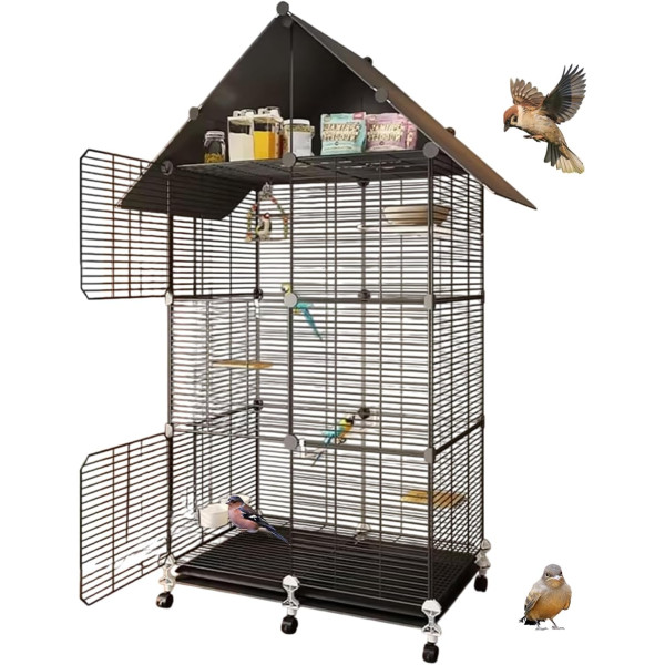 Клетка для птиц Домик KP-83 с деревянными игрушками ∙ Просторная и безопасная птичья клетка KP-83