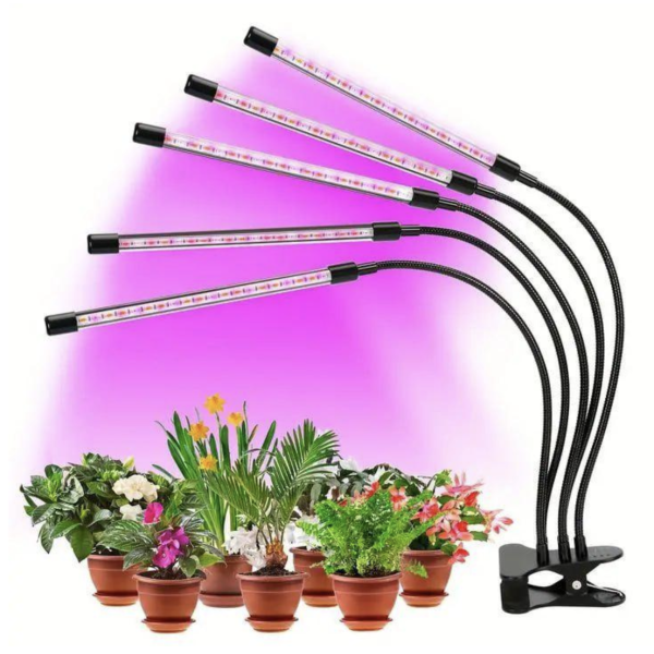 Фитолампа для растений полного спектра LED 5 ламп ∙ Универсальный светильник LED 5 ламп для рассады и комнатных растений
