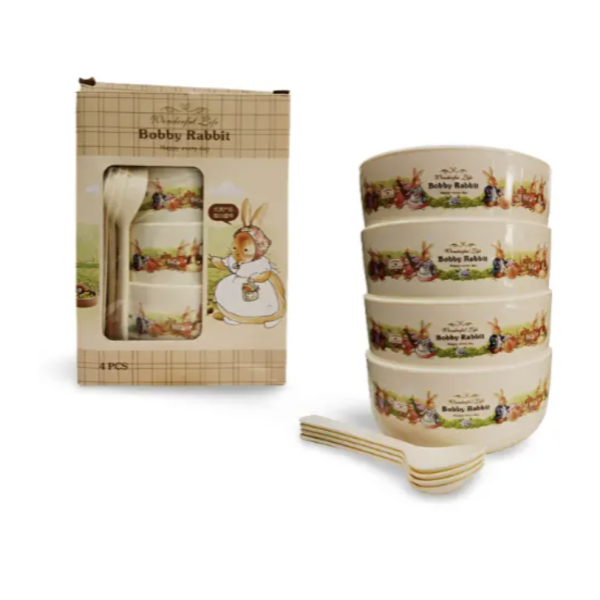 Детский набор посуды Bobby Rabbit 4 тарелки с ложечками ∙ Набор детских тарелок Bobby Rabbit