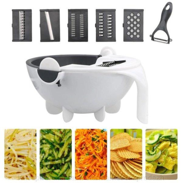 Овощерезка - мультислайсер с корзиной 9 в 1 WET BASKET VEGETABLE CUTTER Многофункциональная ручная терка-шинковка с емкостью