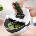 Овощерезка - мультислайсер с корзиной 9 в 1 WET BASKET VEGETABLE CUTTER Многофункциональная ручная терка-шинковка с емкостью