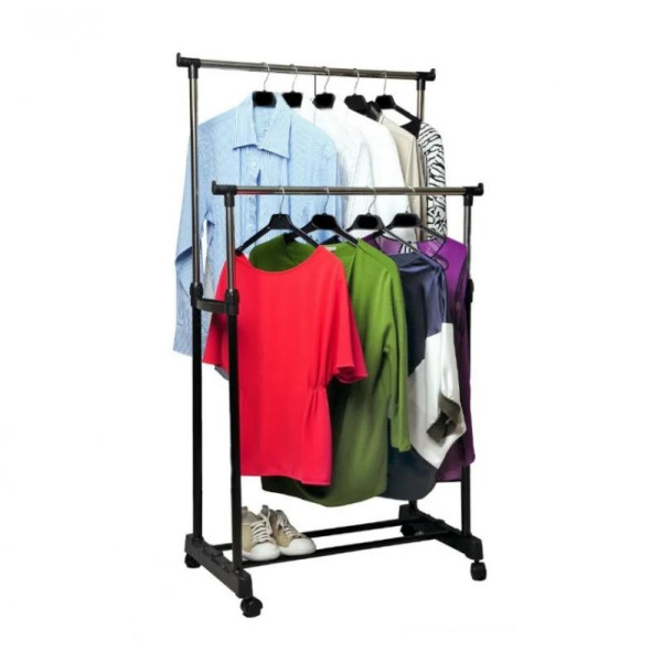 Телескопическая стойка вешалка для одежды и обуви двойная напольная Double Pole Clothes Mini