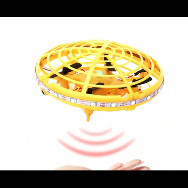 Квадрокоптер мини дрон летающая тарелка бумеранг со светодиодной подсветкой и ручным управлением D12 Drone