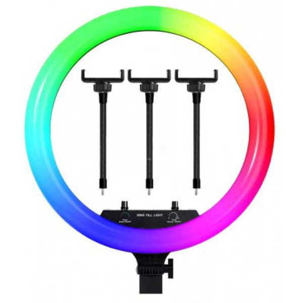 Светодиодная кольцевая лампа для селфи 45 см / Светодиодная лампа RGB с пультом + сумка (MJ18)