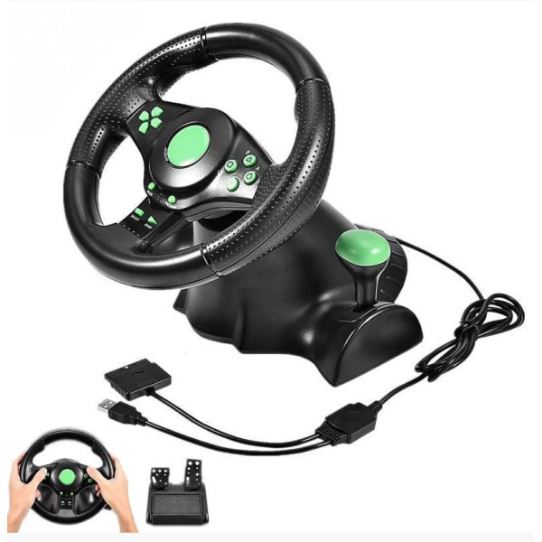 Джойстик руль игровой 3 В 1 Vibration Steering Wheel PS2/PS3/PC USB с виброотдачей/ Игровой спортивный руль