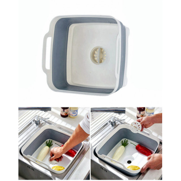 Складная раковина со сливом Folding Cup Переносная мойка - раковина тазик с ручками и пробкой