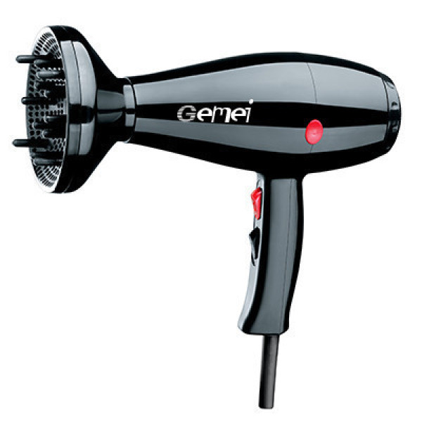 Фен бесшумный для волос GEMEI GM-1716 NEW,мощность 2200W, 2 концентраторы, диффузор CG23 PR4