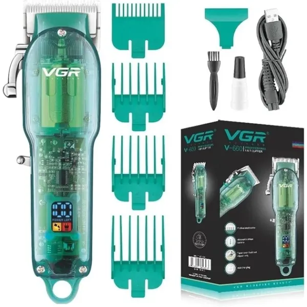 Профессиональная машинка для стрижки V-660 Professional Clipper Transparent Green • Аккумуляторная машинка для волос VGR V-660
