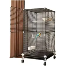 Просторная металлическая клетка для попугаев и канареек 82×37×37 см ∙ Клетка для птиц KP-82 на колёсах