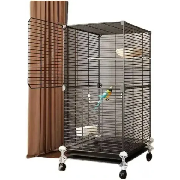 Просторная металлическая клетка для попугаев и канареек 82×37×37 см ∙ Клетка для птиц KP-82 на колёсах