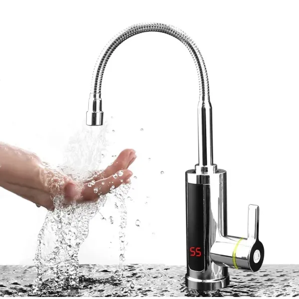 Проточный водонагреватель Delimano RX-011-1 ∙ Гибкий кран – бойлер с экраном хромированный пластик