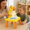 Проекционный стол для детей Projector Painting «Жираф», жёлтый • Набор для рисования по контурам со сменными дисками, 10 фломастерами и музыкой, для занятий дома