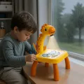 Проекционный стол для детей Projector Painting «Жираф», жёлтый • Набор для рисования по контурам со сменными дисками, 10 фломастерами и музыкой, для занятий дома