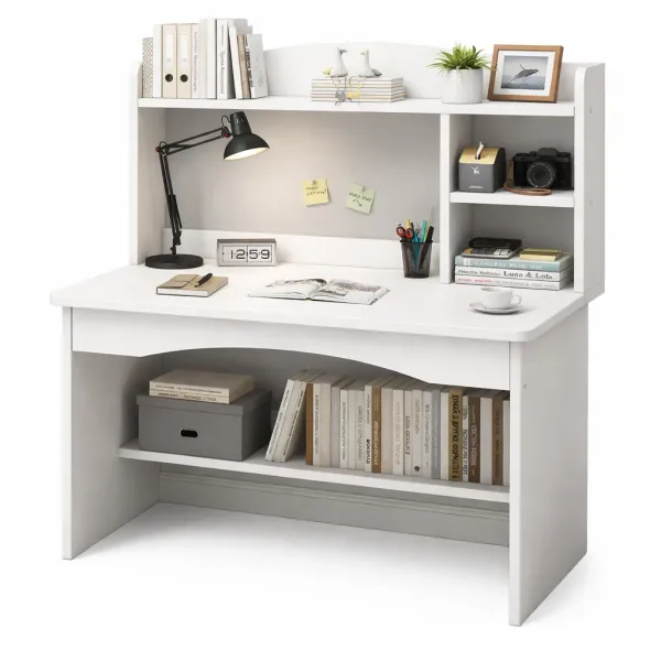 Письменный стол с полками QW-G257CΩ белый • Компьютерный стол для учебы, работы и домашнего офиса 100×121×48 см