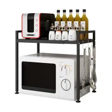 Раздвижной органайзер – стеллаж для микроволновой печи Blackwave rack с полкой и крючками для хранения кухонных аксессуаров · Нержавеющая сталь
