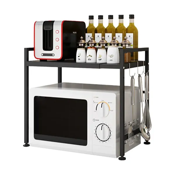 Раздвижной органайзер – стеллаж для микроволновой печи Blackwave rack с полкой и крючками для хранения кухонных аксессуаров · Нержавеющая сталь