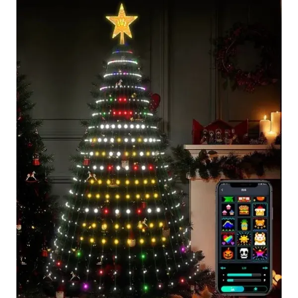 Умная гирлянда на елку Конский хвост Smart 200 LED, 2 метра с управлением со смартфона Разноцветные новогодние RGB огни, 16 цветов ∙ Зеленый провод