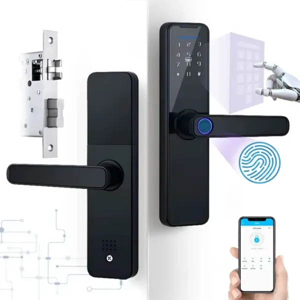Умный дверной замок SMART TUYA AND 5323 черный • Электронный кодовый замок с отпечатком пальца, паролем, картой и Bluetooth-управлением