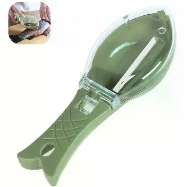 Рыбочистка Fish Scale Scraper with Cover с контейнером для чешуи • Ручной скребок-нож для чистки рыбы с крышкой и лезвием из нержавеющей стали