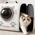 Рюкзак-переноска S-cat2 36×24×40 см білий • Рюкзак для котів S-cat2 з прозорим вікном, вентиляцією та декоративними вушками