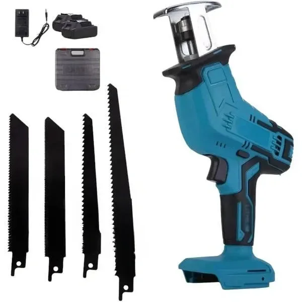 Сабельная пила аккумуляторная 48V с набором полотен и зарядкой в чемодане • Электропила для резки дерева, металла и пластика