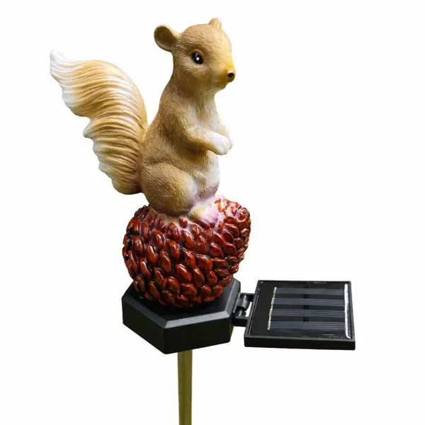 Садовый фонарь на солнечной батарее Белка на шишке • Декоративный уличный светильник для сада, газона, клумбы и дорожек