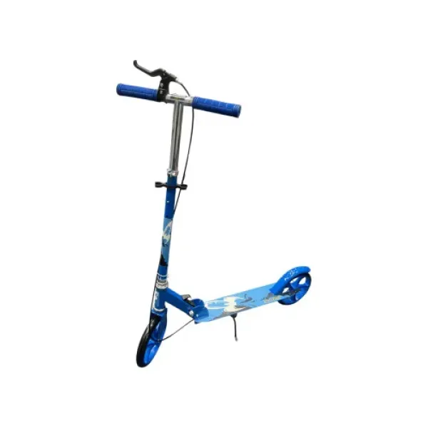 Самокат двухколесный городской с колесами PU 200 мм и ножным тормозом 109 blue • Складной прогулочный самокат для детей и подростков • Городской самокат синий