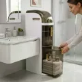 Шкаф-пенал для ванной 78×41×18 см • Узкий напольный шкаф для туалета 78×41×18 см с 4 секциями, ящиками и колесиками